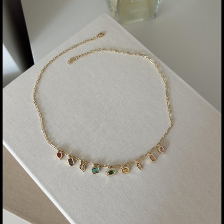 Renkli Taş Detaylı Charm Gold Kolye 