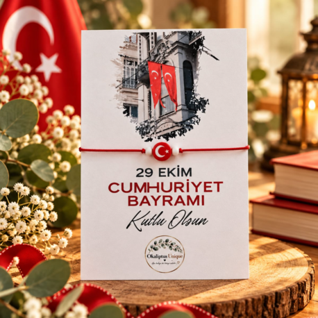 29 Ekim Türk Bayraklı Bileklik ve Hatıra Kartı