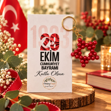 29 Ekim Kırmızı İnci Yıldız Anahtarlıklı Hatıra Kartı