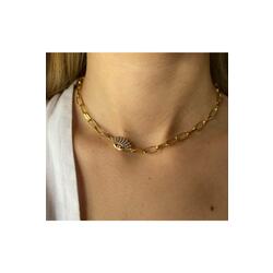 Kadın Gold Rengi Altın Kaplama Göz Detaylı Choker Kolye