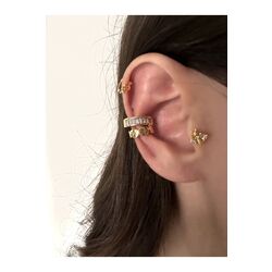 Kesme Taşlı Çift Sıra Earcuff