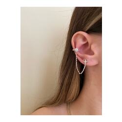 Silver Renkli Earcuff Detaylı Gezegen Küpe