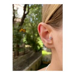 Kadın Silver Renkli Büyük Tek Taş Tragus Piercing Kıkırdak