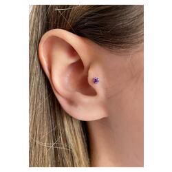 Kadın Cerrahi Çelik Silver Tek Taşlı Tragus Piercing Kıkırdak 6 mm