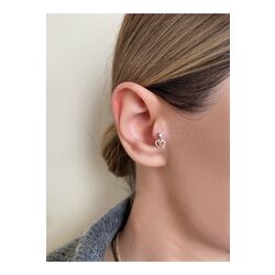 Kadın Silver Cerrahi Çelik Tektaş Ve Sallantılı Kalp Detaylı Piercing Tragus Kıkırdak