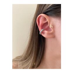 Kadın Silver Rengi Taşlı Halka Earcuff Kıkırdak Küpe