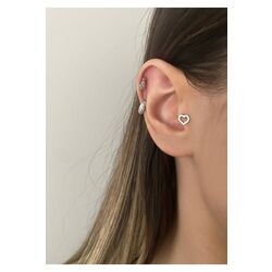 Kadın Silver Rengi Tırtıklı Kalp Tragus Kıkırdak Piercing
