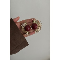 Bordo Renkli Yarım Güneş Küpe