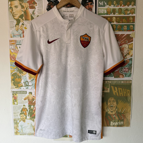 Orijinal AS Roma 2015-16 Alessandro Florenzi Koleksiyonluk Yakalı Beyaz Forması (M)