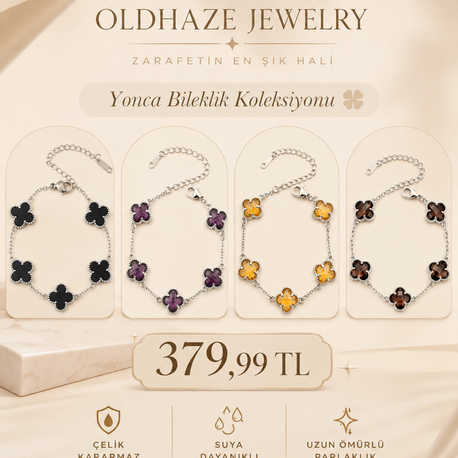 Renk seçenekleri ile Çelik Yonca Bileklik Gold & Silver