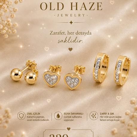 Çelik Altılı Küpe Gold