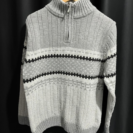 Vintage Flair İsle! Gri Norveç Desenli Fermuar Yaka Triko Kazak