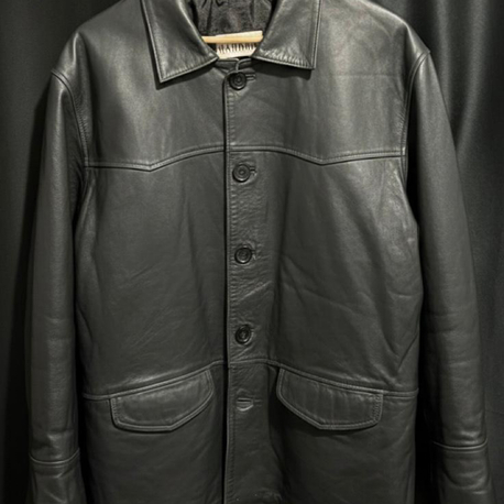 Vintage Siyah Deri Car Coat Hakiki Deri