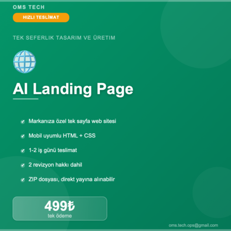 Yapay Zeka ile Landing Page | HTML Hazır Dosya | 499₺