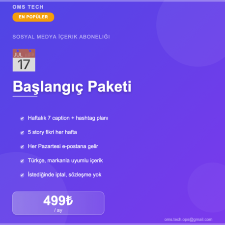 Yapay Zeka ile Haftalık Instagram İçerik Paketi | 6 Aylık | 2.400₺