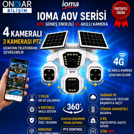 IOMA SG407 4 KAMERALI 3PTZ'li 4G Solar Güvenlik Kamerası 10X ZOOM HİEASY