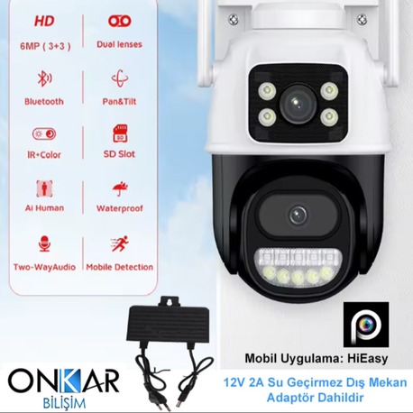 6MP 1080P Full HD Wi-Fi Çift Lensli Gece Görüşlü Suya Dayanıklı Dış Ortam Kamera