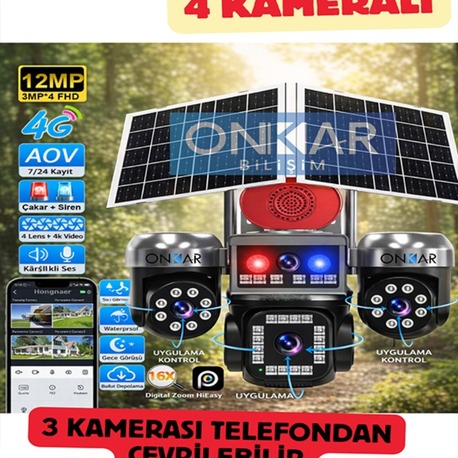 4 KAMERALI 3 PTZ'Lİ 12MP SİM KARTLI ESİM GÜNEŞ ENERJİLİ GÜVENLİK KAMERASI