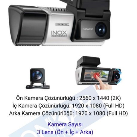 inoxdigital X603 2K 3 KAMERALI WİFİ BAĞLANTILI ARAÇ İÇİ VE ARAÇ DIŞI ARAÇ KAMERASI