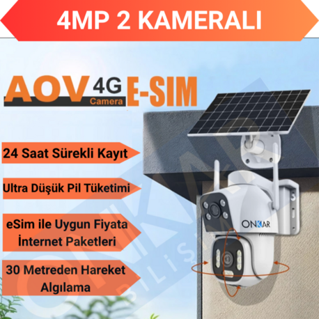 ONKAR 4MP eSim Özellikli Güneş Enerjili 7/24 Kayıtlı Güvenlik Kamerası