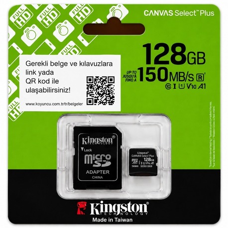 128 GB KINGSTON CANVAS SELECT PLUS MICRO SD CARD CL10 SDCS3/128GB 150MB/S