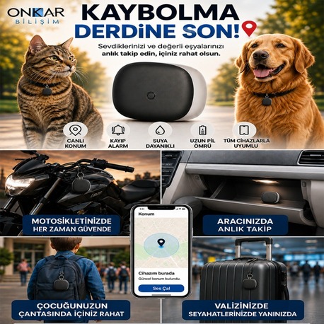 ONKAR TAG Ios & Android Uyumlu Airtag Akıllı Gps Takip Cihazı(SİYAH)