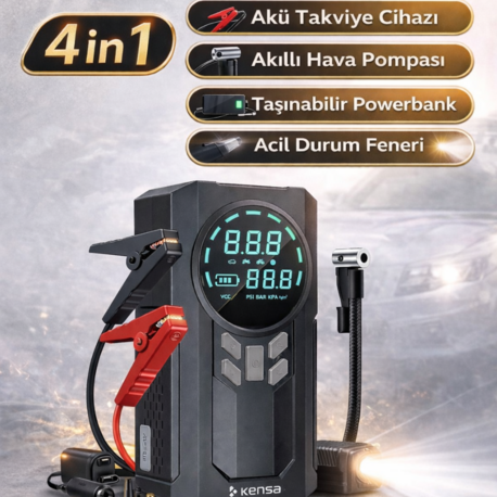 ONKAR Akü Takviye Cihazı ve Akıllı Hava Pompası 150 PSI - 12.000mAh