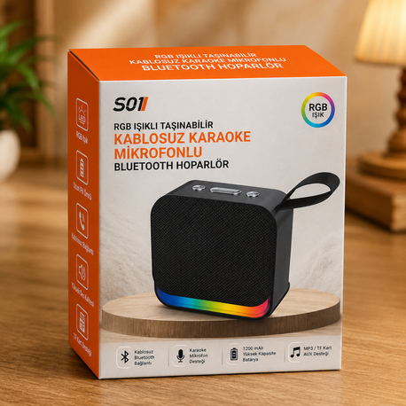 RGB Işıklı Kablosuz Karaoke Mikrofonlu Bluetooth Hoparlör (S01) 