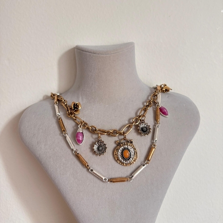 Renkli Charm Detaylı Otantik Kolye Seti