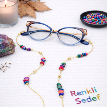 Renkli Sedef Doğal Taşlı Gözlük Zinciri