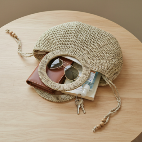 El Yapımı Doğal Dokulu Örgü Çanta | Minimalist Bej Tote | Handcrafted Woven Crochet Tote Bag