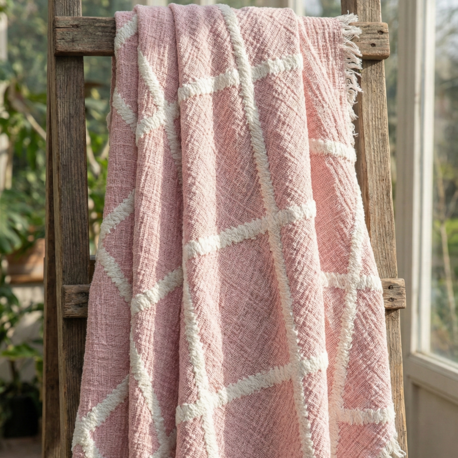 %100 Pamuk 4 Katlı Müslin Çift Kişilik Yatak Örtüsü - Çok Amaçlı Pike - Pudra