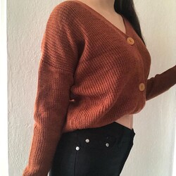 Kiremit Rengi Üç Düğmeli Hırka