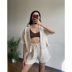 Müslin Kumaş Bej Şortlu Takım 