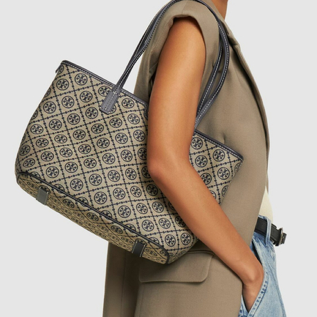 TORY BURCH Small T Monogram Cotton Zip Tote Bag