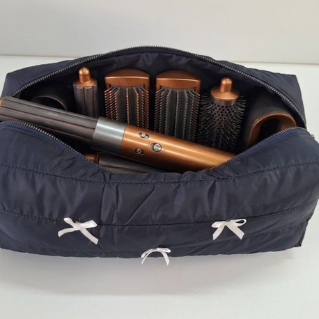  DREAMY Navy Kapitone Fiyonklu Tüm Saç Şekillendiricilerine Uygun Çanta
