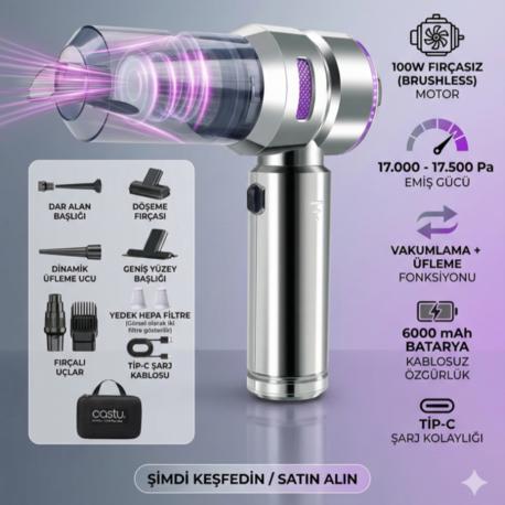 CS59 Plus Max 17000 Pa 100 Watt Şarjlı Süpürge