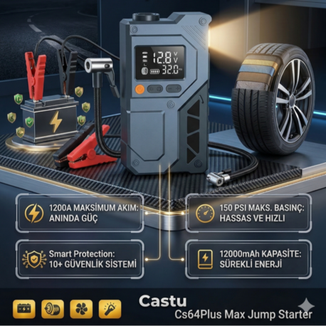 Castu Cs64Plus Max Jump Starter Akü Takviye, Powerbank, Hava Kompresörü ve Fener