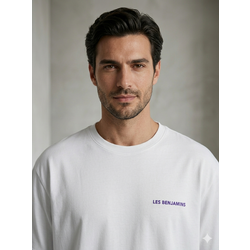 L. Benjamins Basic  T-Shirt - Beyaz-Mor
