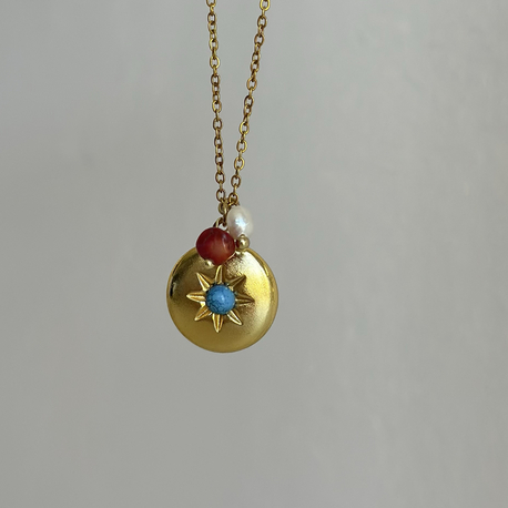 Mavi Boncuk Gold Kolye | Çelik
