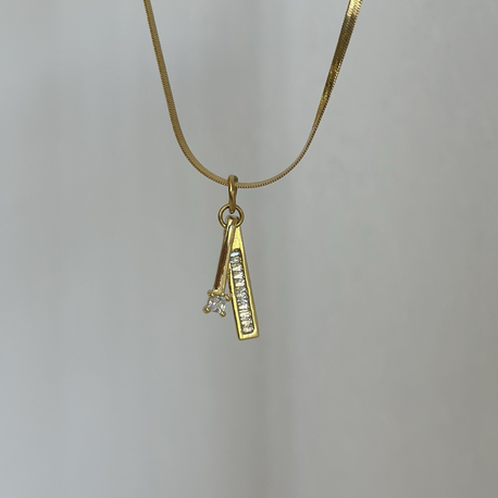 Taşlı Gold Kolye | Çelik 
