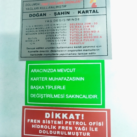 Tofaş Motor Etiket Takımı