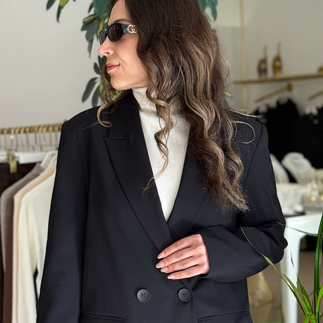 Çift Düğmeli Siyah Blazer Ceket