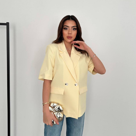 Sarı yarım kollu blazer ceket