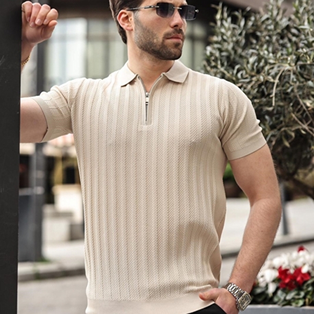 TAŞ Yarım Fermuarlı Polo Yaka Erkek Triko Tişört E7458