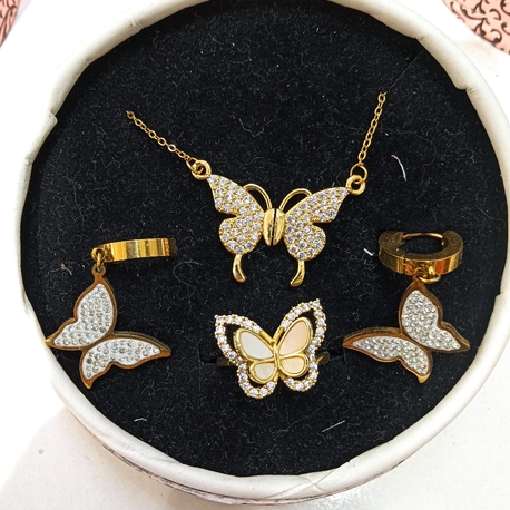 çelik Gold takı seti (kolye, küpe, yüzük)