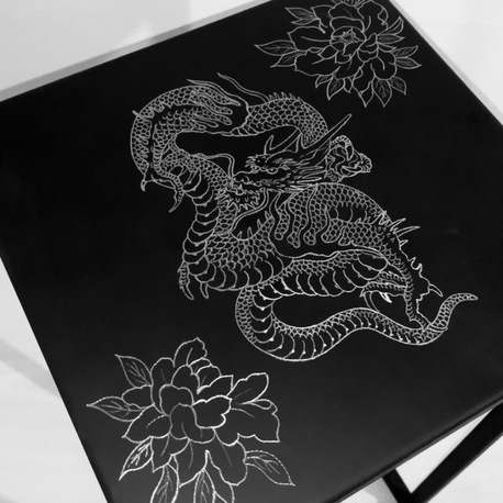Custom engraved metal unique table. 