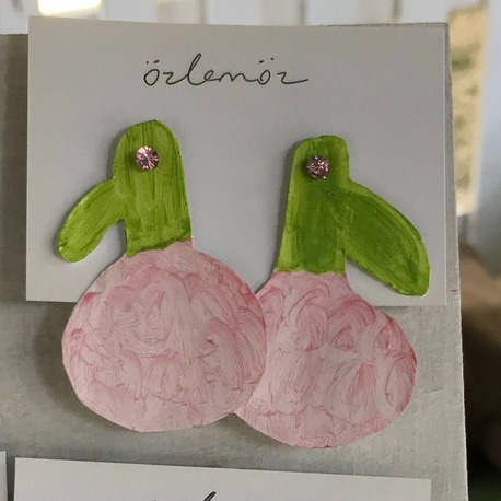 El Yapımı Özgün Tasarım Pembe Çiçek Küpe *1
