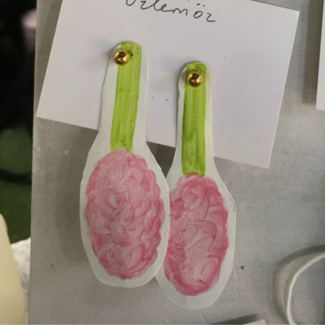 El Yapımı Özgün Tasarım Pembe Sümbül Küpe *1