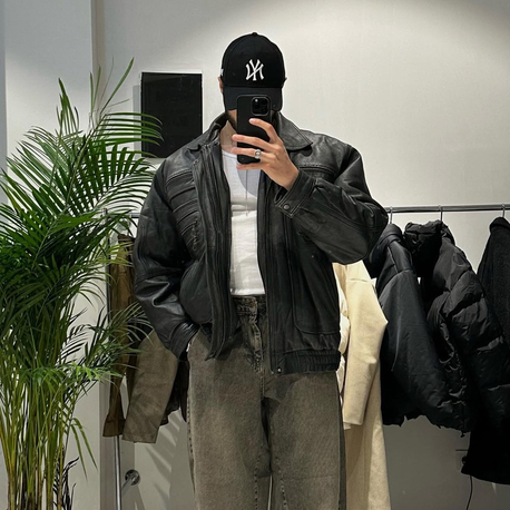Vintage Oversize Bomber Deri Mont